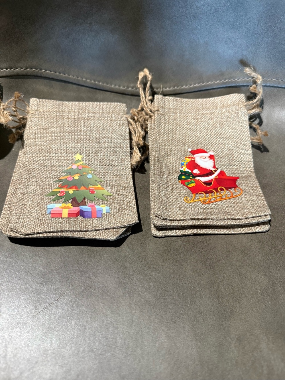 Holiday Burlap Gift Bags with Tree and Santa